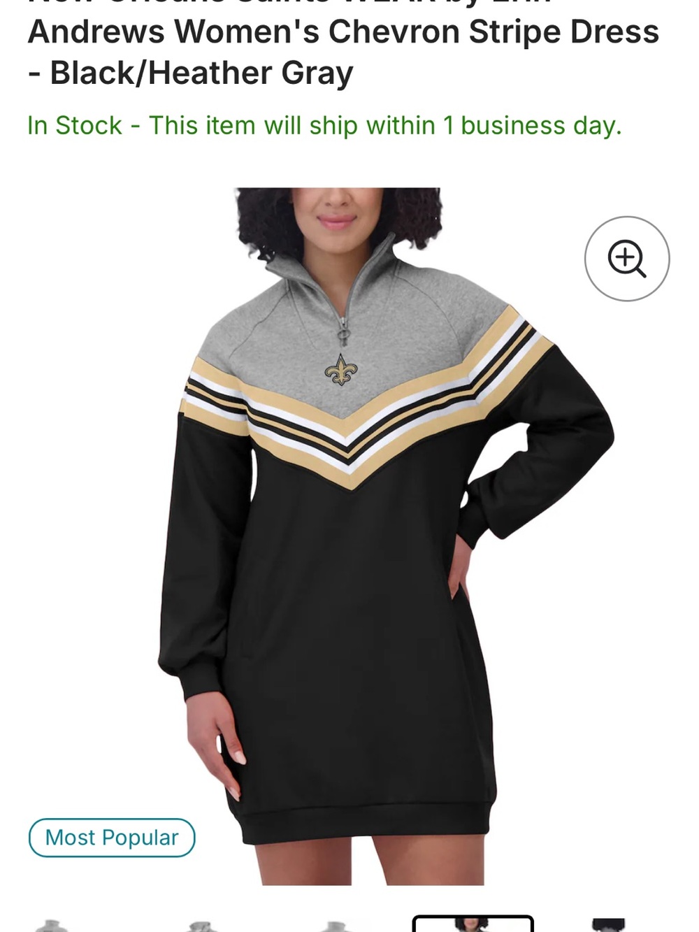 Saints Chevron Stripe Long Sleeve Dress - Black/Heather Gray